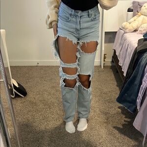 American Eagle Outfitters Light Blue Distressed Straight Leg Jeans